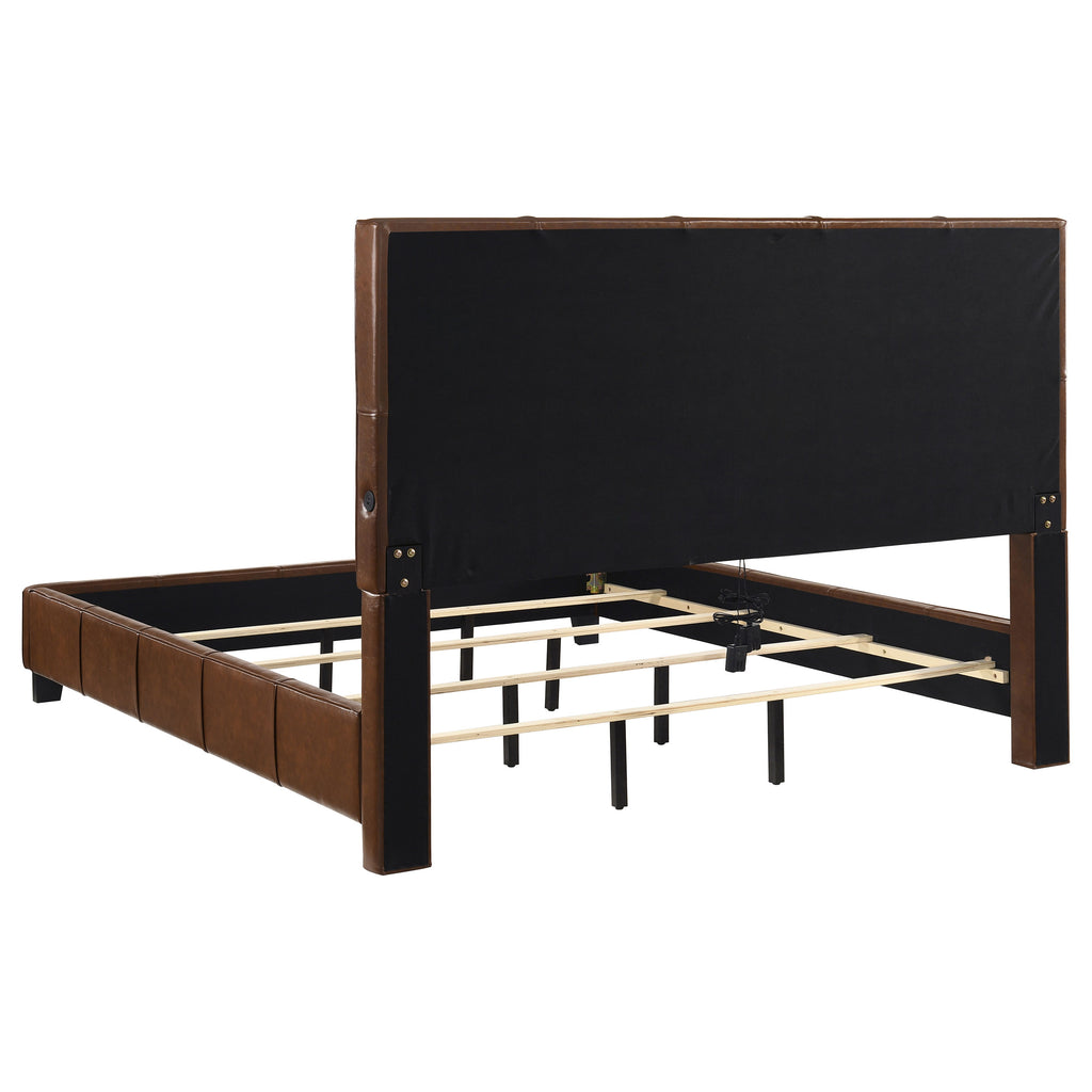 Farrell California King Leatherette Panel Bed Brown