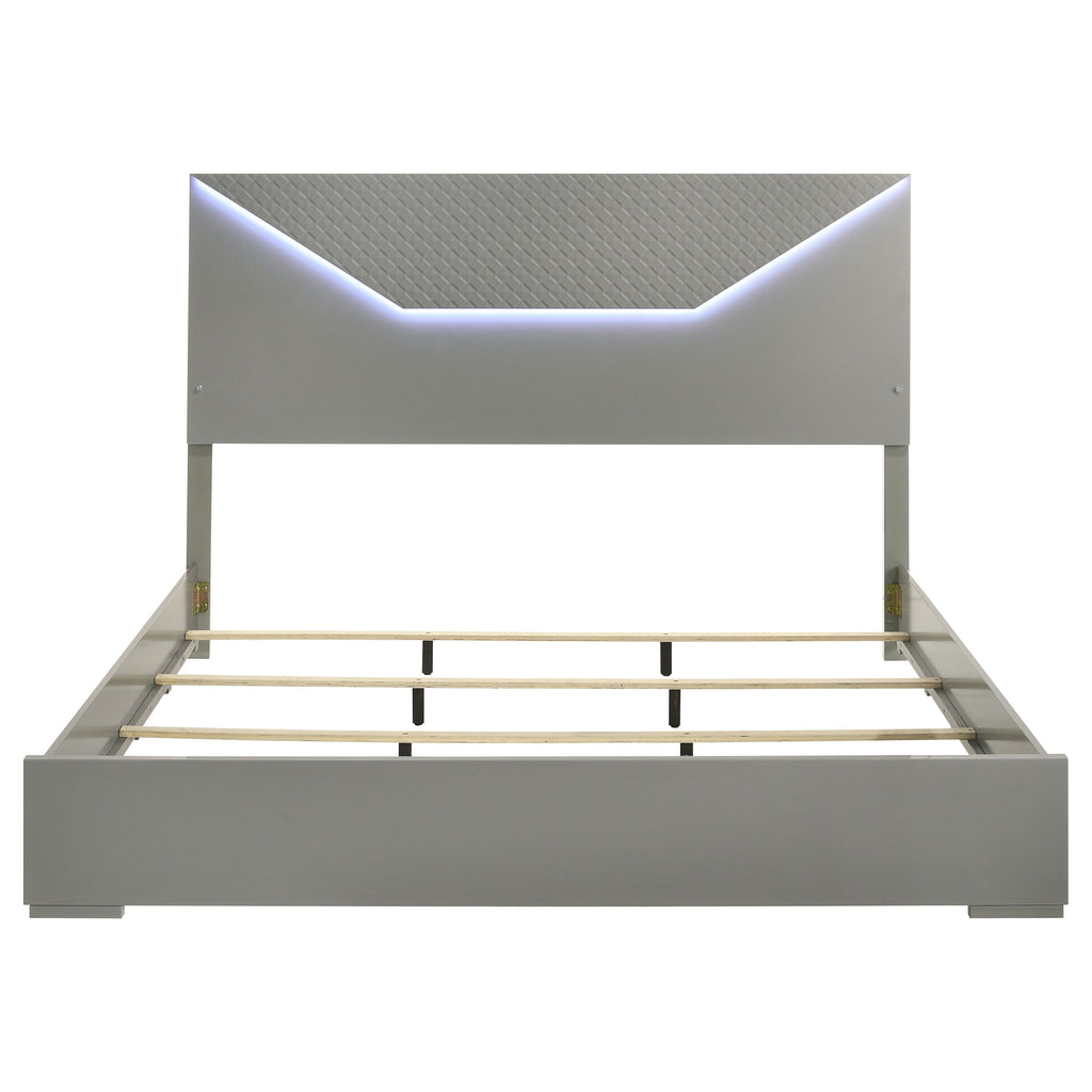 Ives Eastern King Panel Bed LED Headboard Grey High Gloss