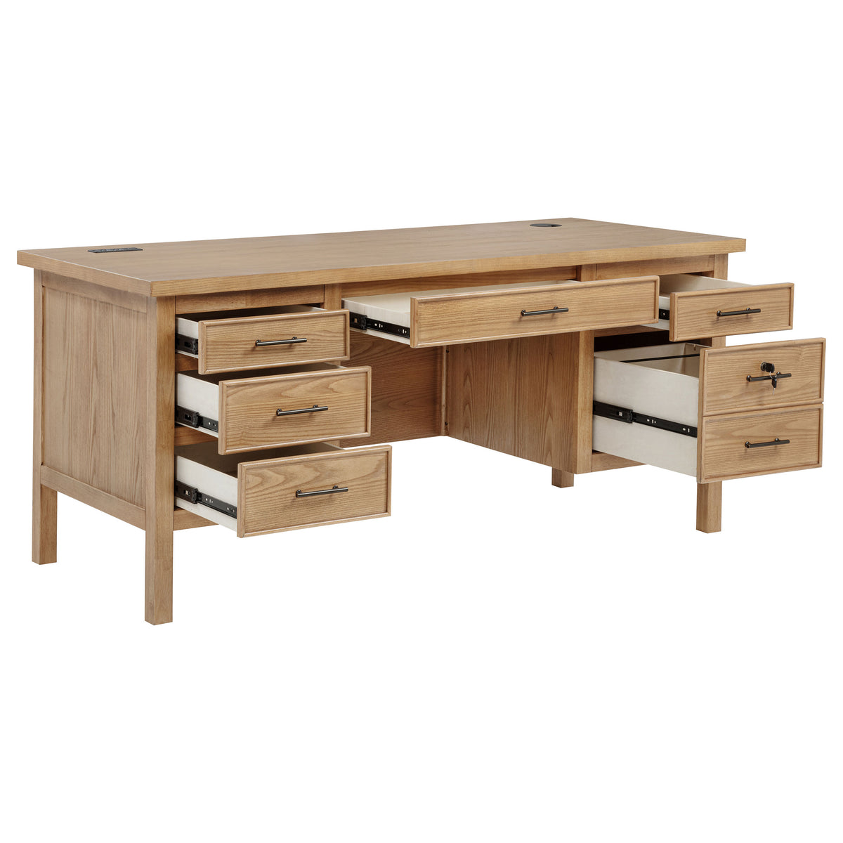 Vermes 66-inch 7-drawer Computer Desk with Power Outlet Light Ash