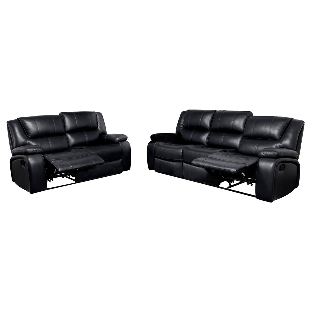 Camila 2-piece Upholstered Reclining Sofa Set Black