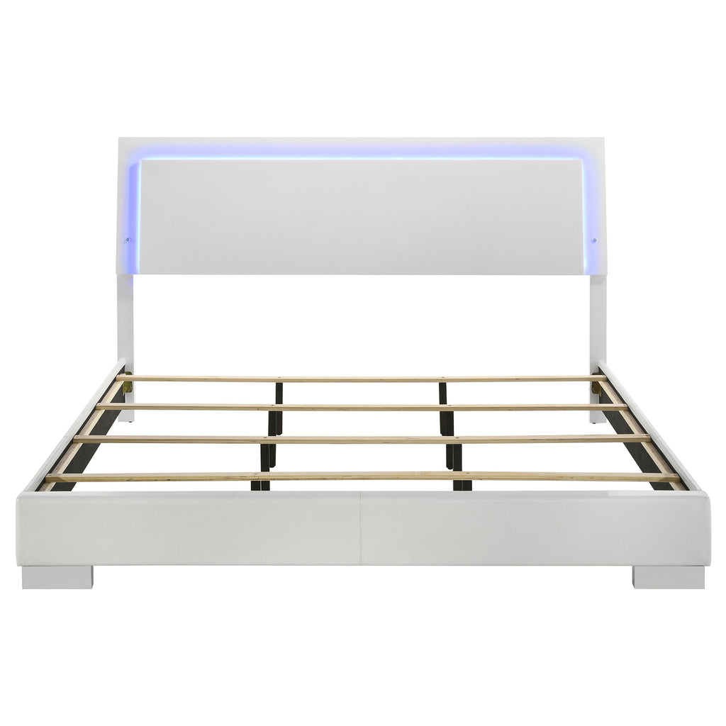 Felicity Wood Eastern King LED Panel Bed White High Gloss