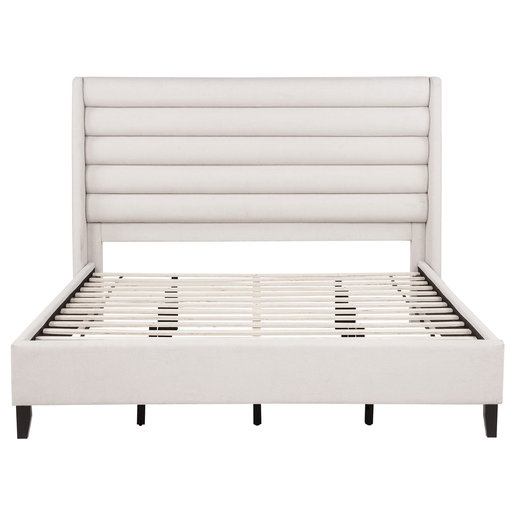 Leslie Upholstered Tufted Eastern King Wingback Platform Bed Beige