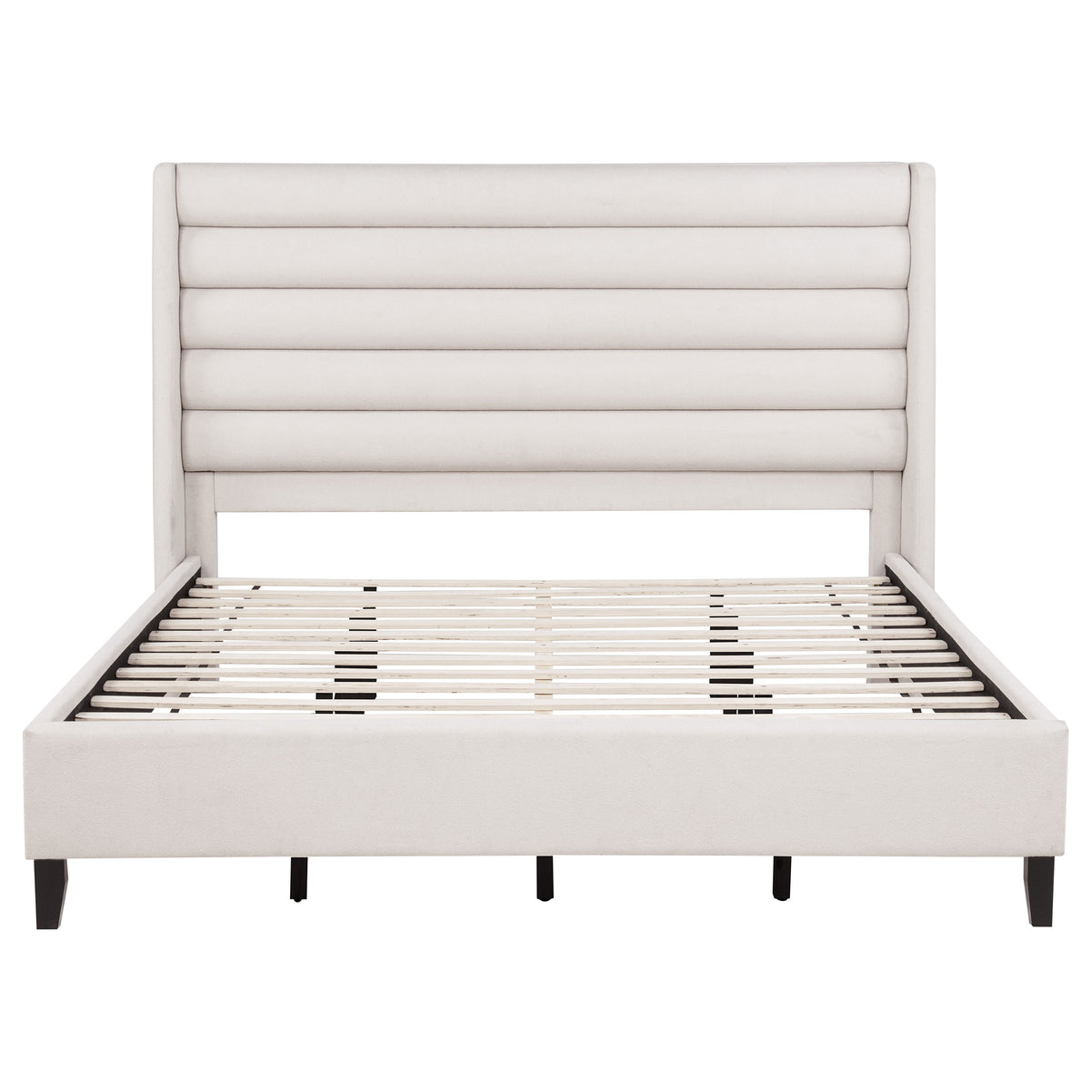 Leslie Upholstered Tufted Eastern King Wingback Platform Bed Beige