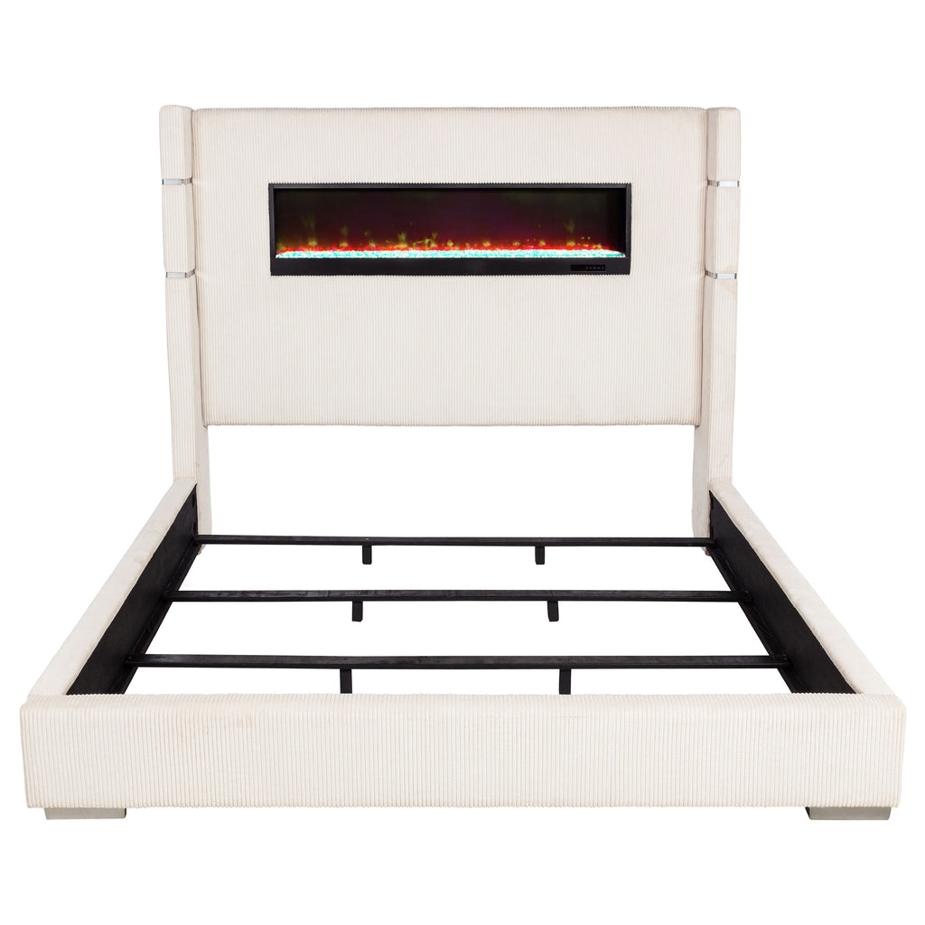 Tisdall Upholstered Eastern King Flame Visualizer Bed Cream