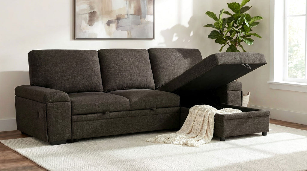 Demko Sleeper Sectional Sofa with Speaker and Storage Chaise Brown