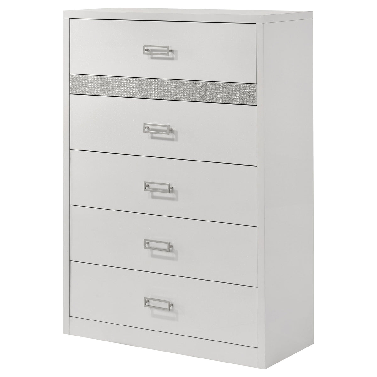 Viana 5-Drawer Chest of Drawers with Chrome Pulls White High Gloss