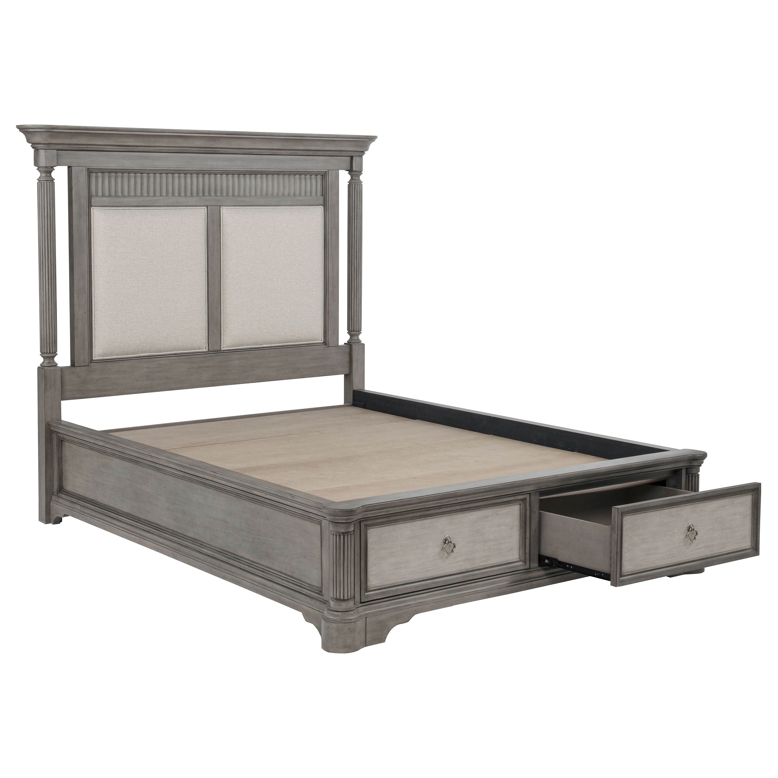 Cresswell Queen Upholstered Storage Platform Bed Weathered Taupe