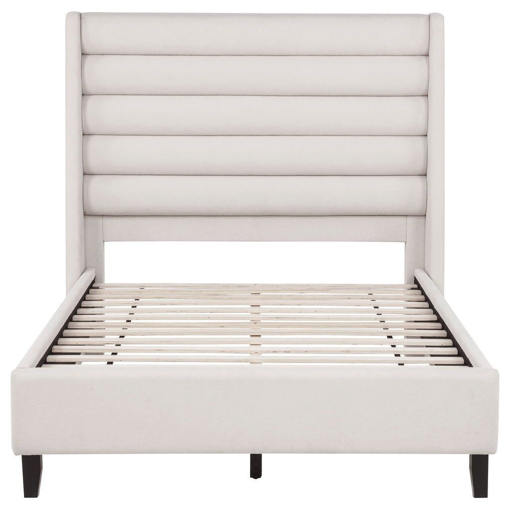 Leslie Upholstered Tufted Full Wingback Platform Bed Beige
