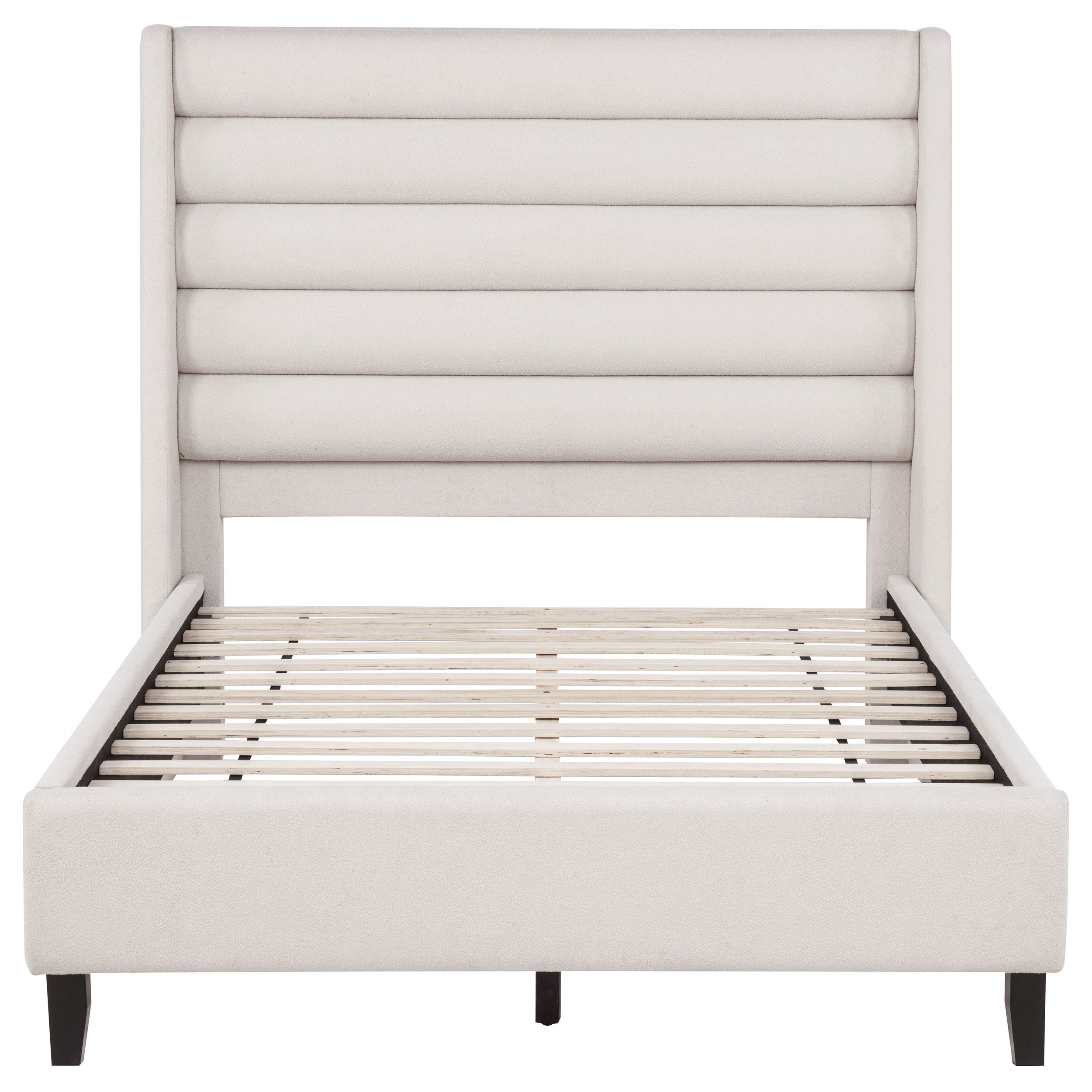 Leslie Upholstered Tufted Full Wingback Platform Bed Beige