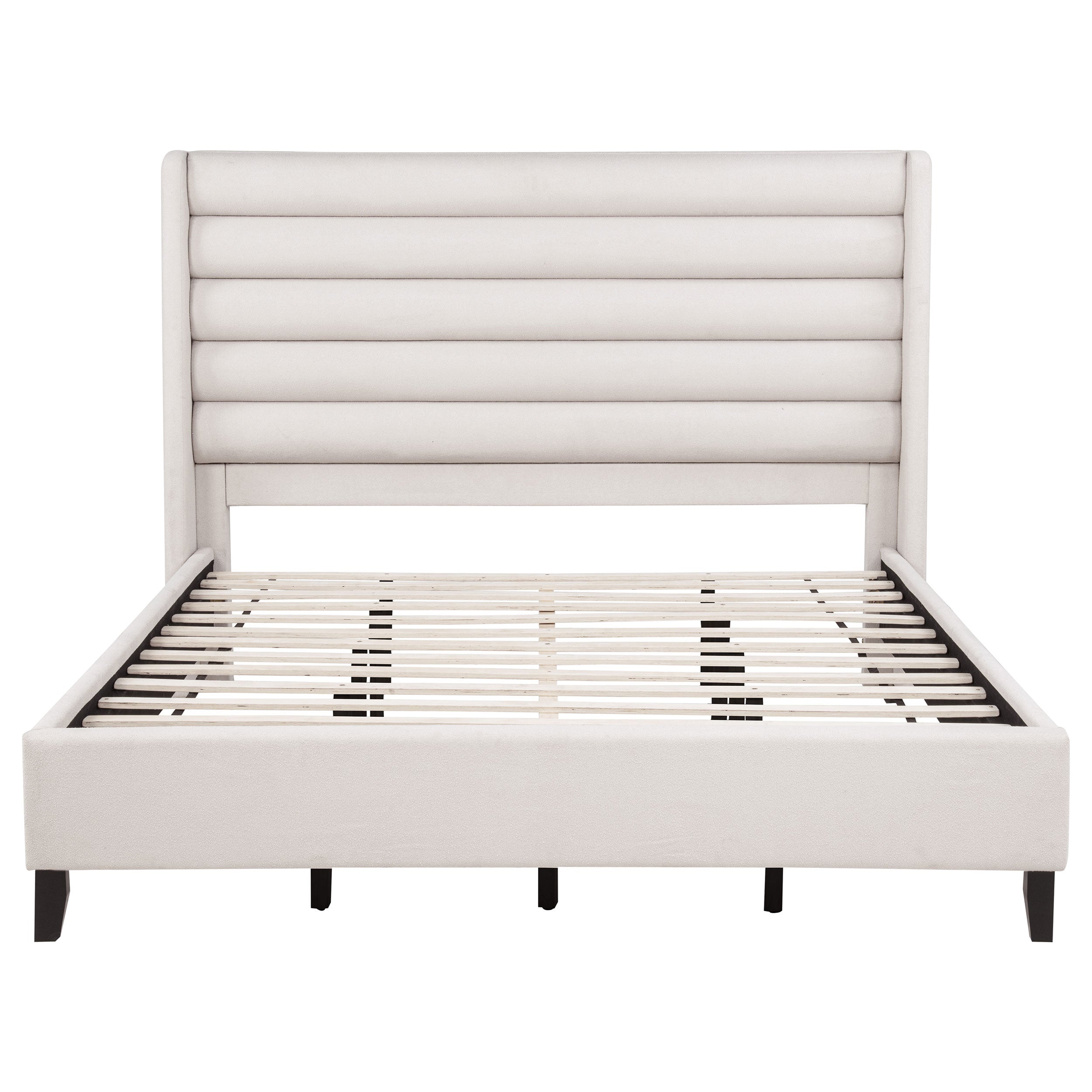 Leslie Upholstered Tufted California King Wingback Platform Bed Beige