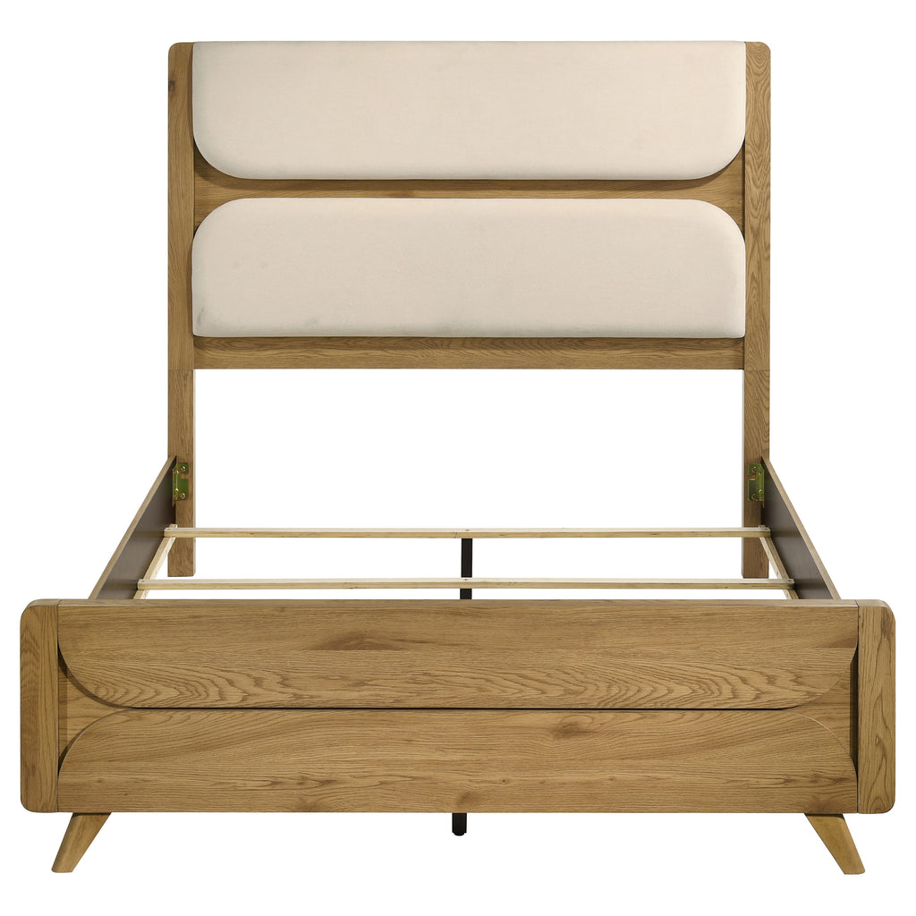 Bennett 63-inch Queen Upholstered Panel Bed Cream and Light Oak