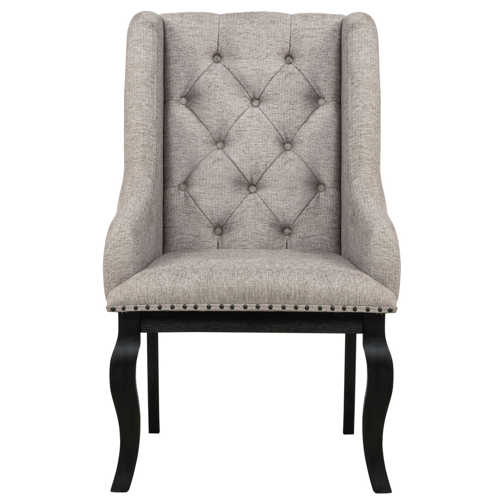Phelps Upholstered Dining Arm Chair Tan Distressed Noir (Set of 2)