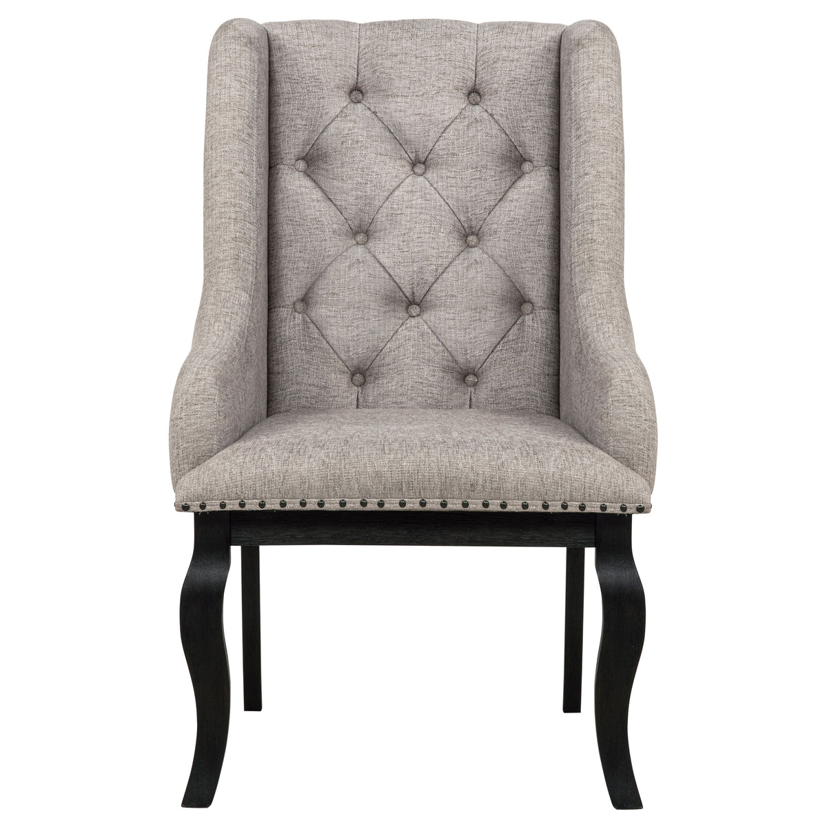 Phelps Upholstered Dining Arm Chair Tan Distressed Noir (Set of 2)