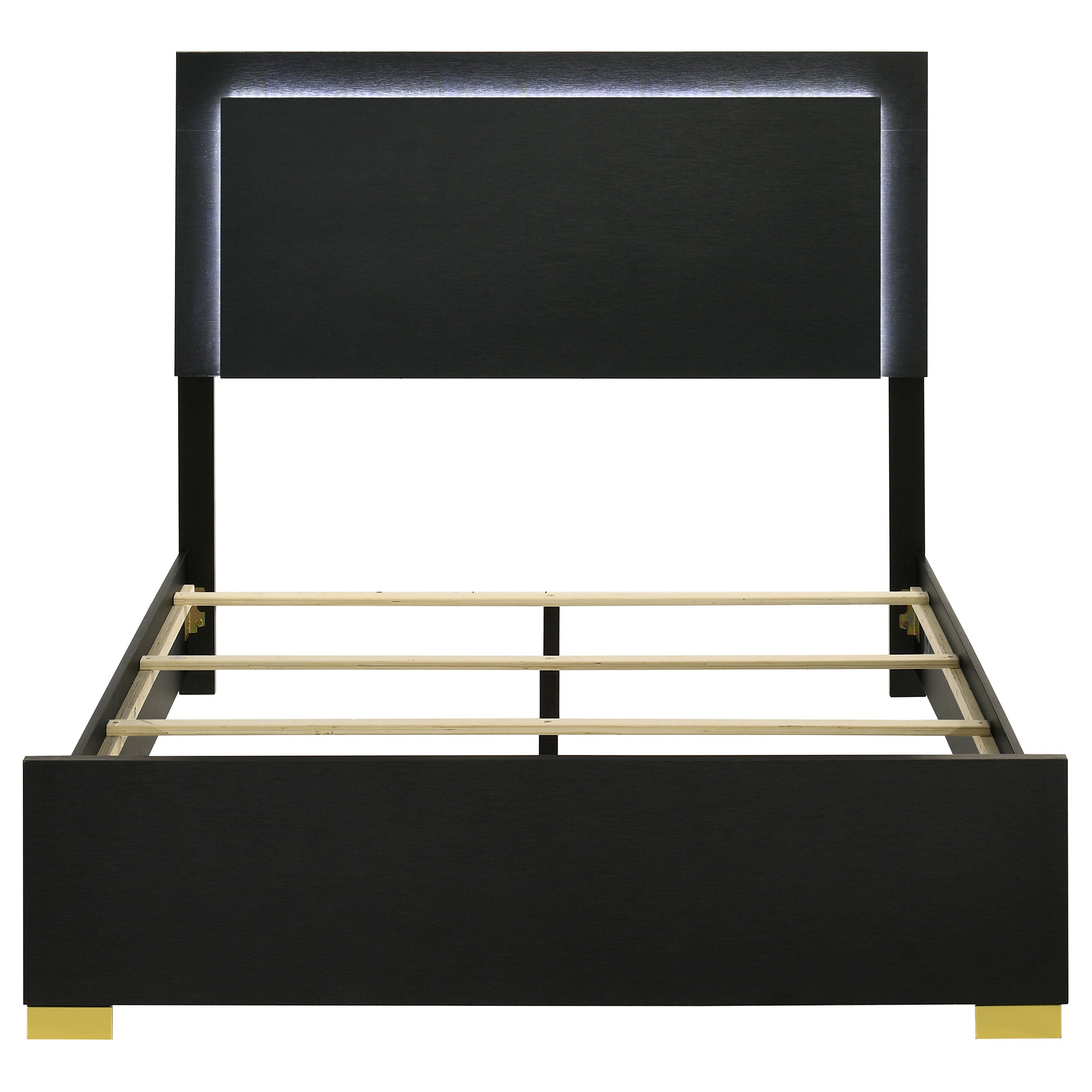 Marceline Wood Full LED Panel Bed Black