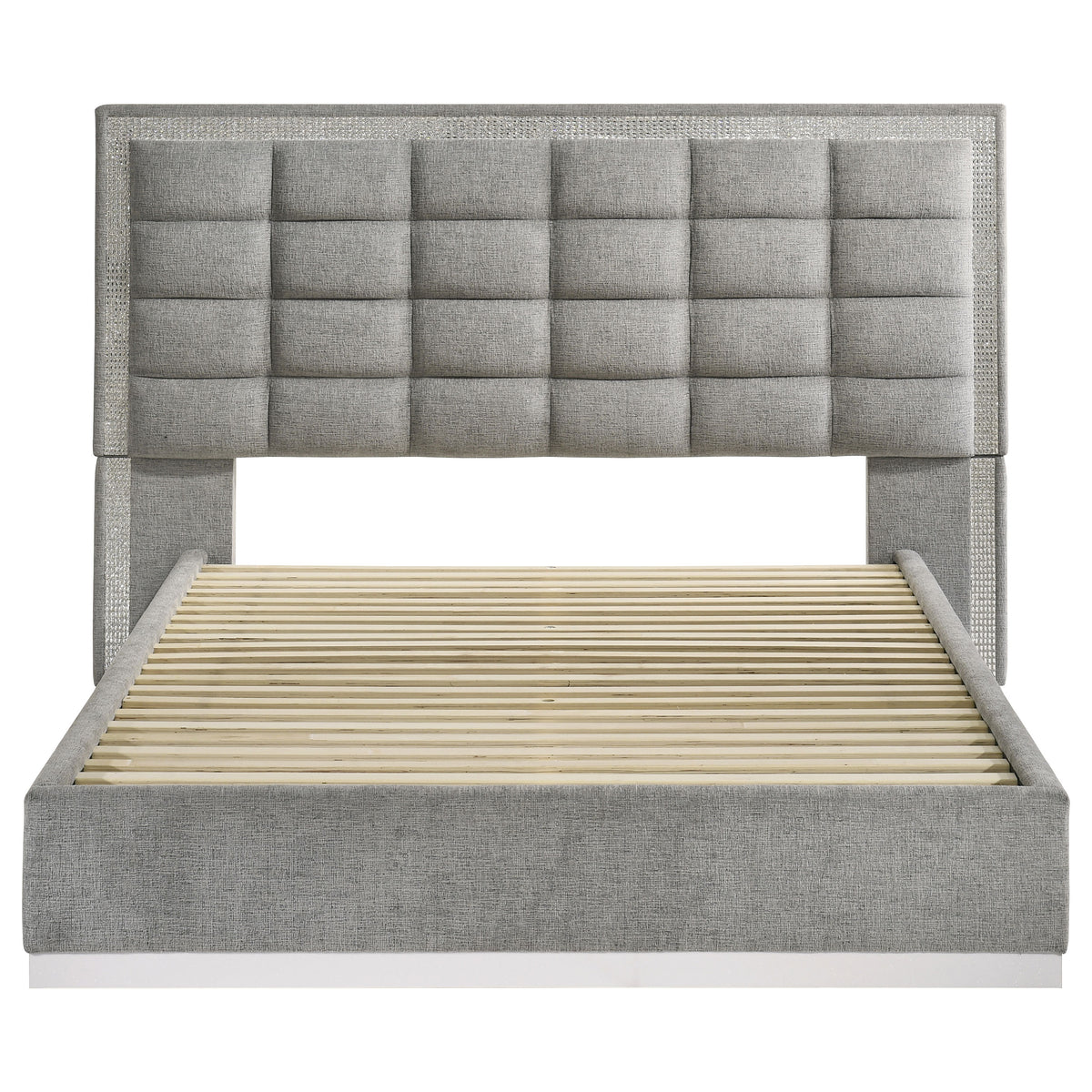 Viana Queen Chenille Platform Bed Grey and White High Gloss