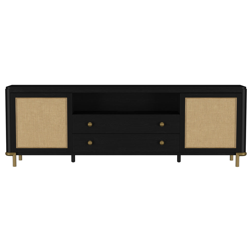 Arini Rattan Cane 2-door TV Stand Media Console Black