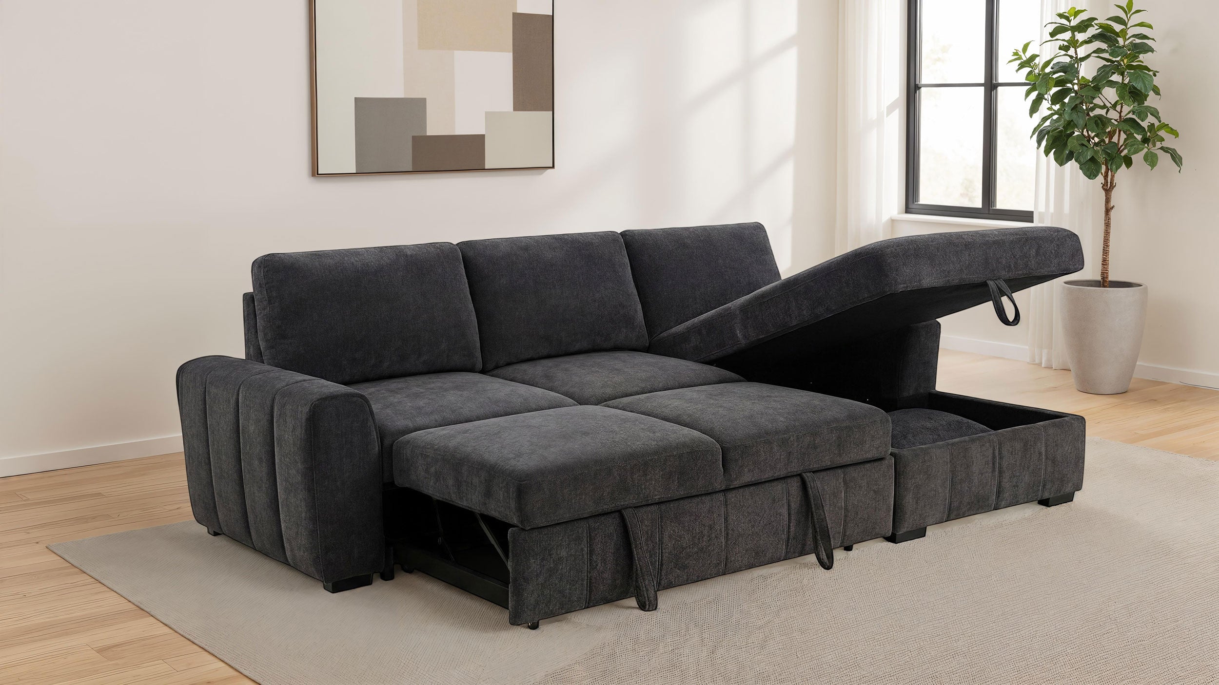 Pastrana Upholstered Sleeper Sectional Sofa RAF Chaise Grey