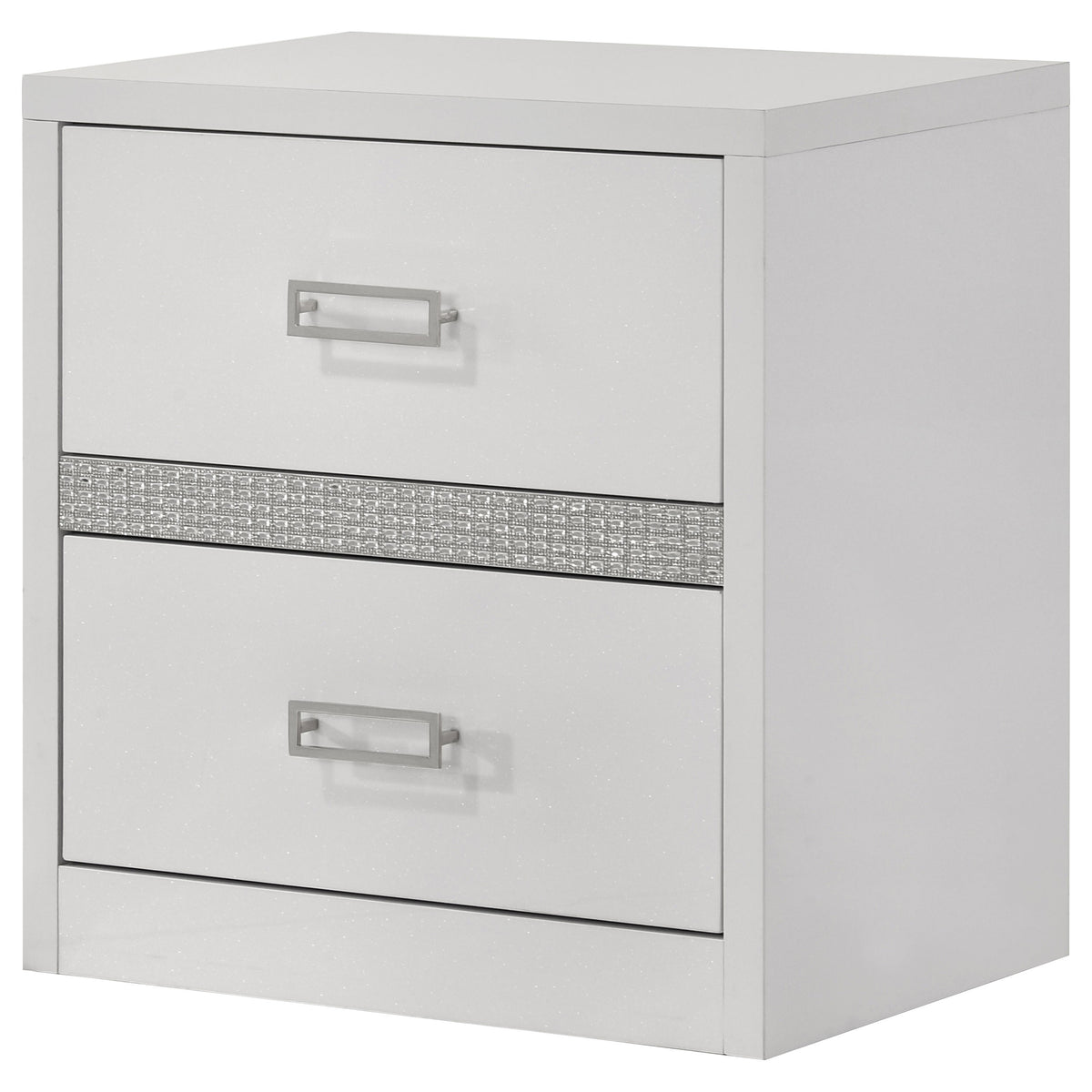 Viana Contemporary 2-Drawer Nightstand with Chrome Pulls White High Gloss