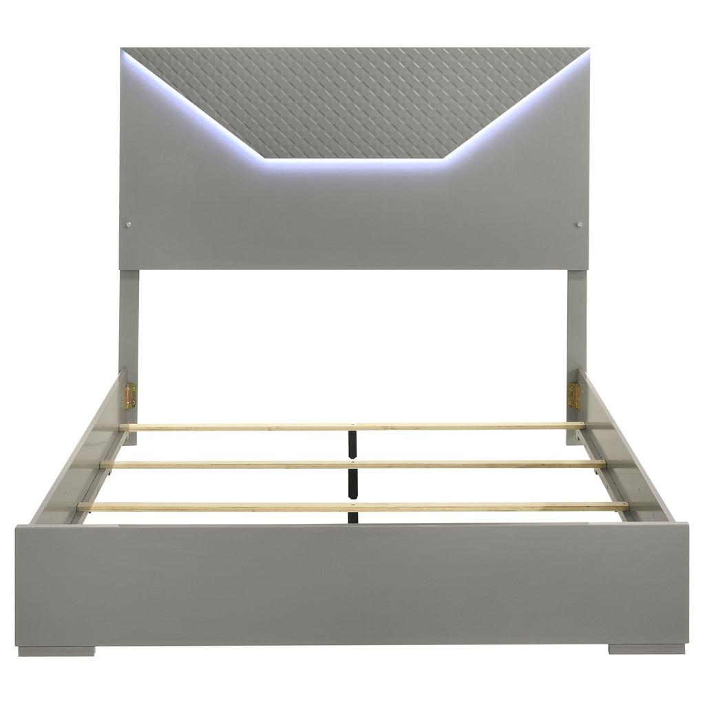 Ives Queen Panel Bed LED Headboard Grey High Gloss