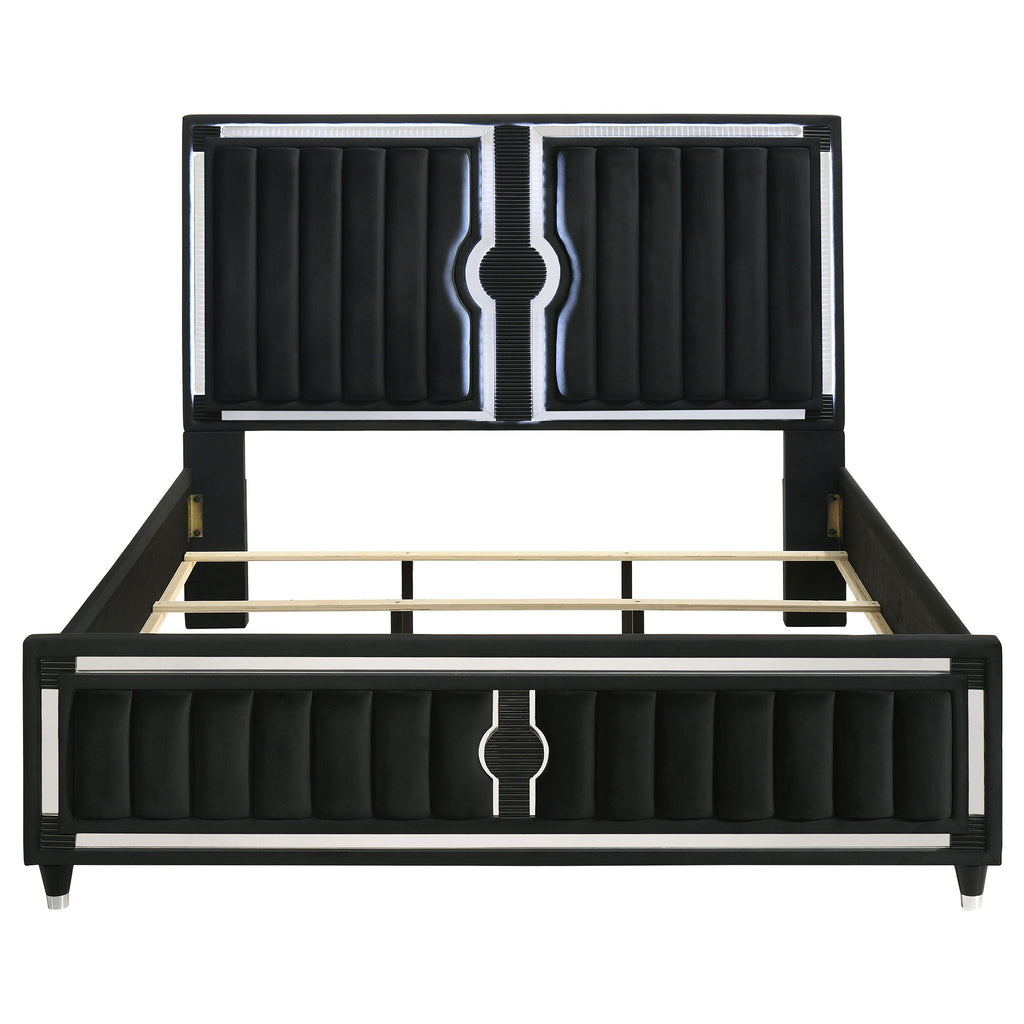Ravenne Velvet Upholstered California King LED Panel Bed Black