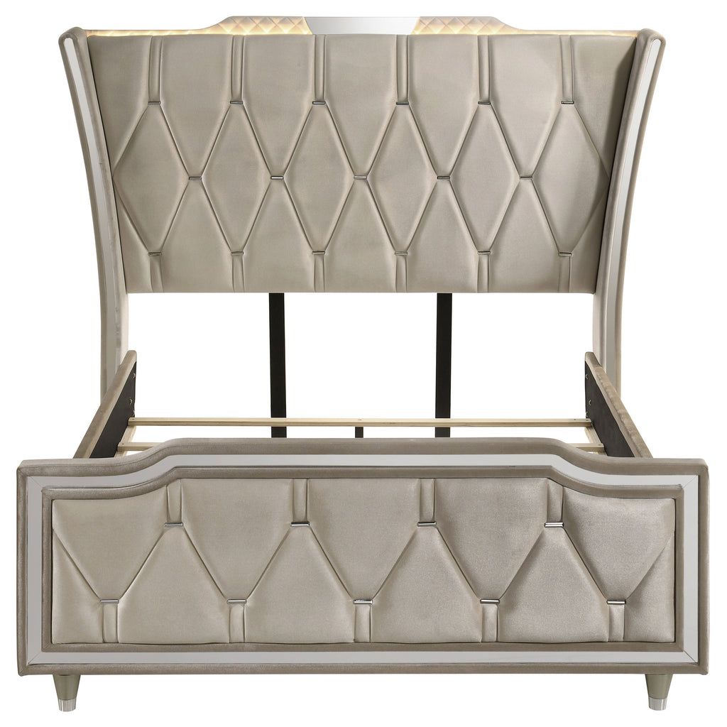 Lorient Queen LED Upholstered Wingback Bed Ivory and Camel