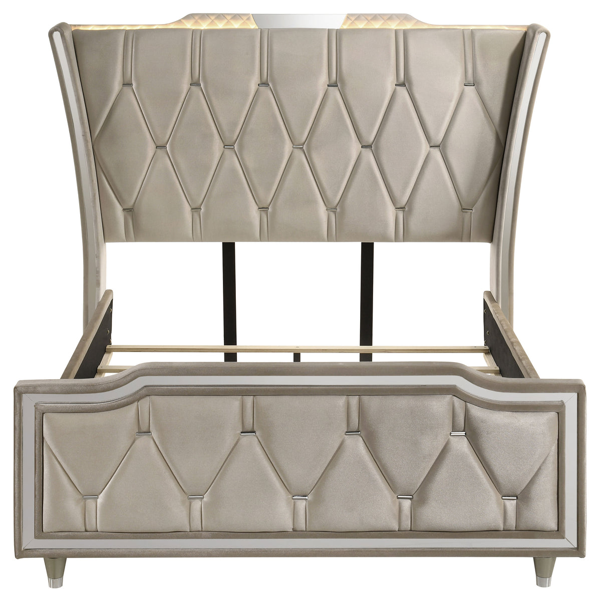 Lorient Queen LED Upholstered Wingback Bed Ivory and Camel