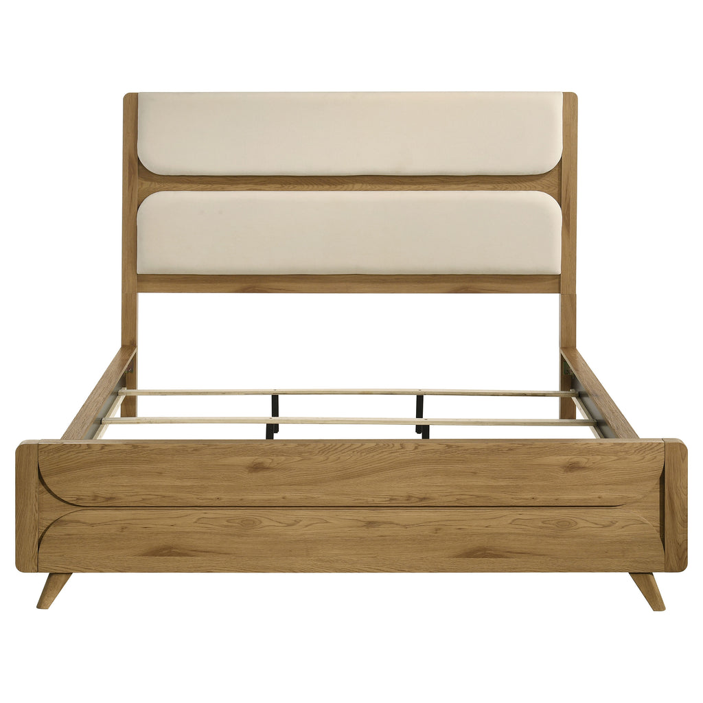 Bennett 78-inch California King Upholstered Panel Bed Cream and Light Oak