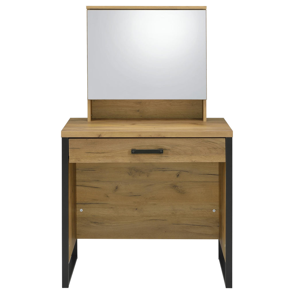 Bettin Vanity Set with Sliding Mirror and Stool Golden Oak