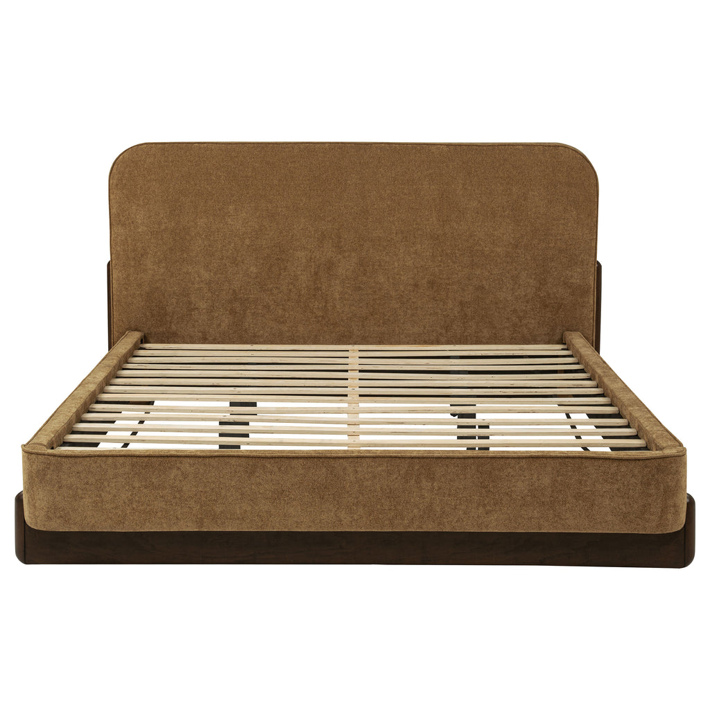 Baldacci Upholstered California King Platform Bed Curry and Walnut
