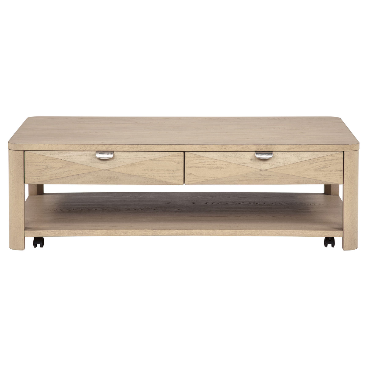 Marcelo Wood Coffee Table with 2 Drawers and Shelf Light Elm