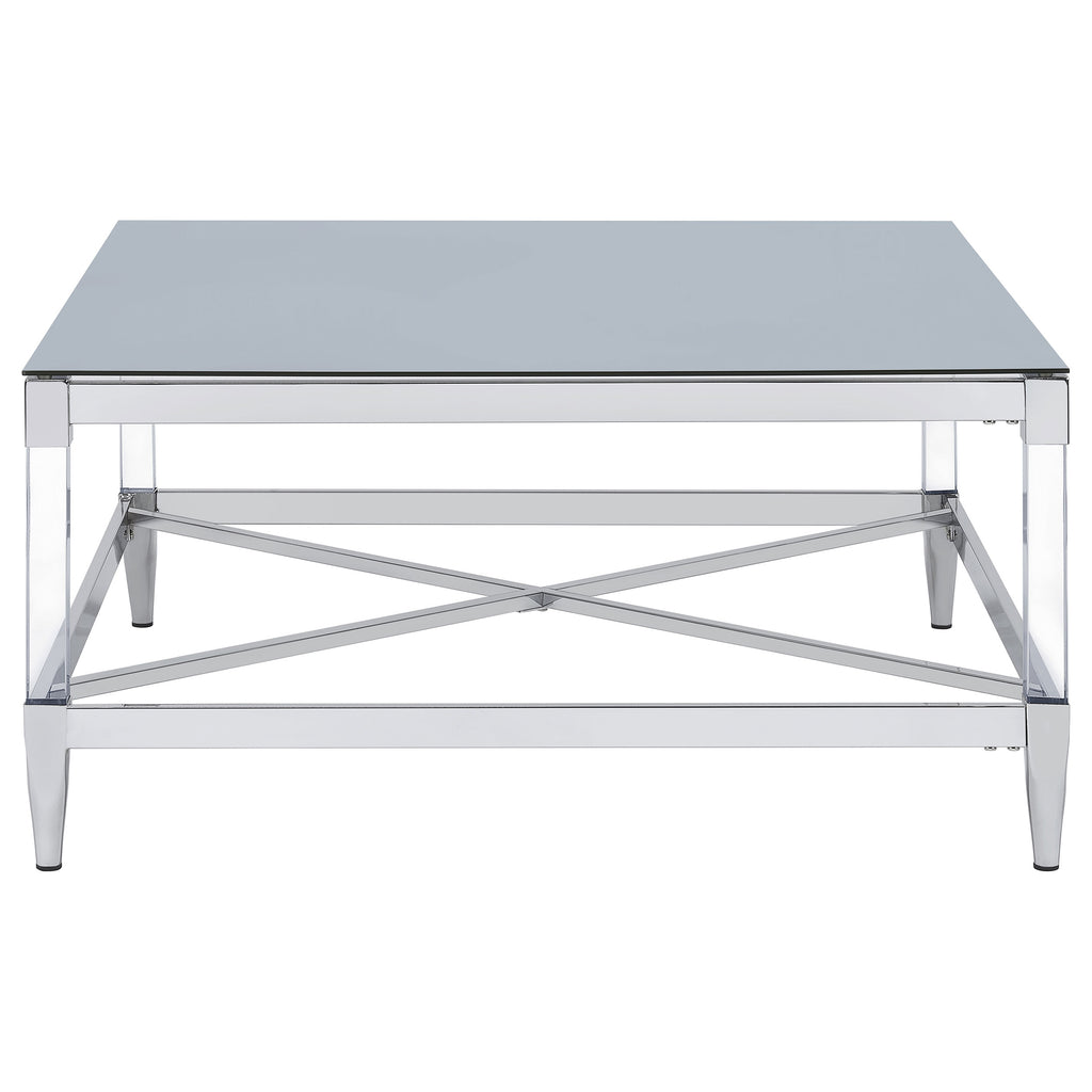 Lindley Square Tempered Mirror Acrylic Coffee Table Chrome