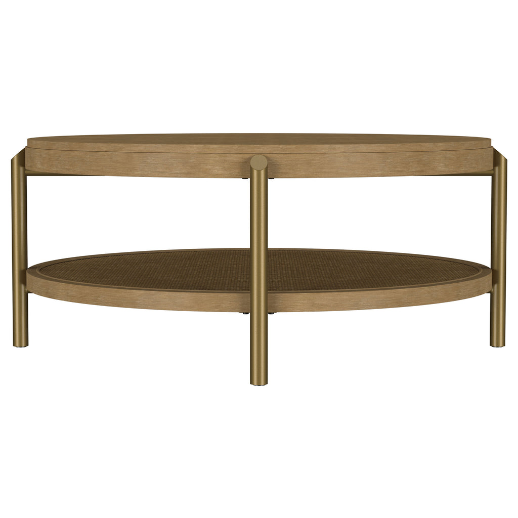 Arini Round Coffee Table With Storage Shelf Sand Wash