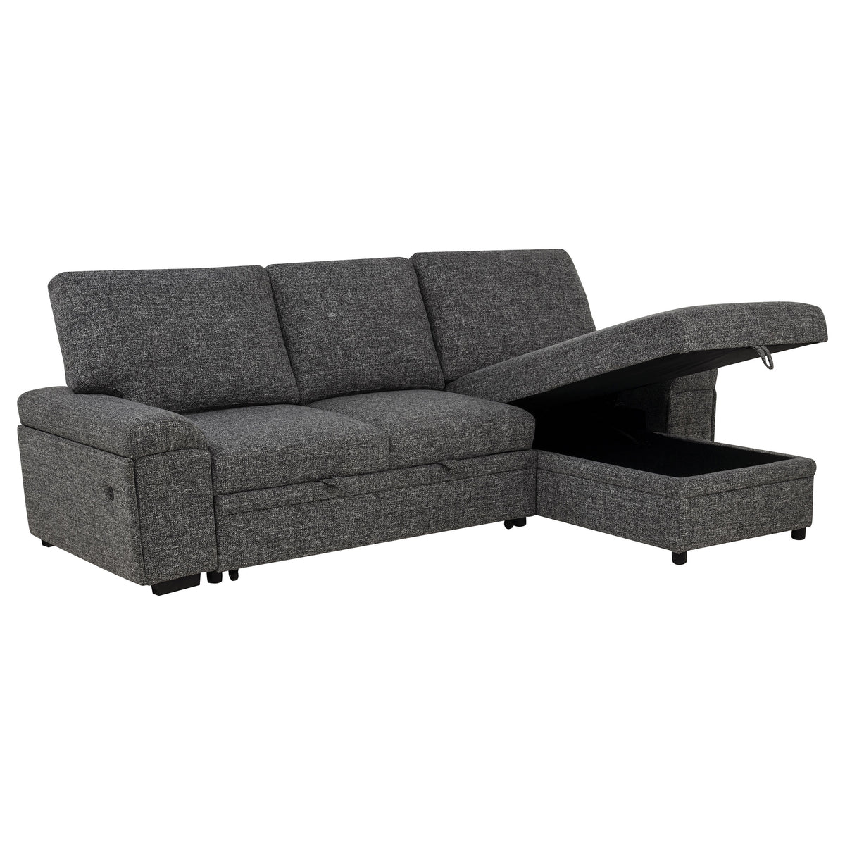 Demko Sleeper Sectional Sofa with Speaker and Storage Chaise Granite