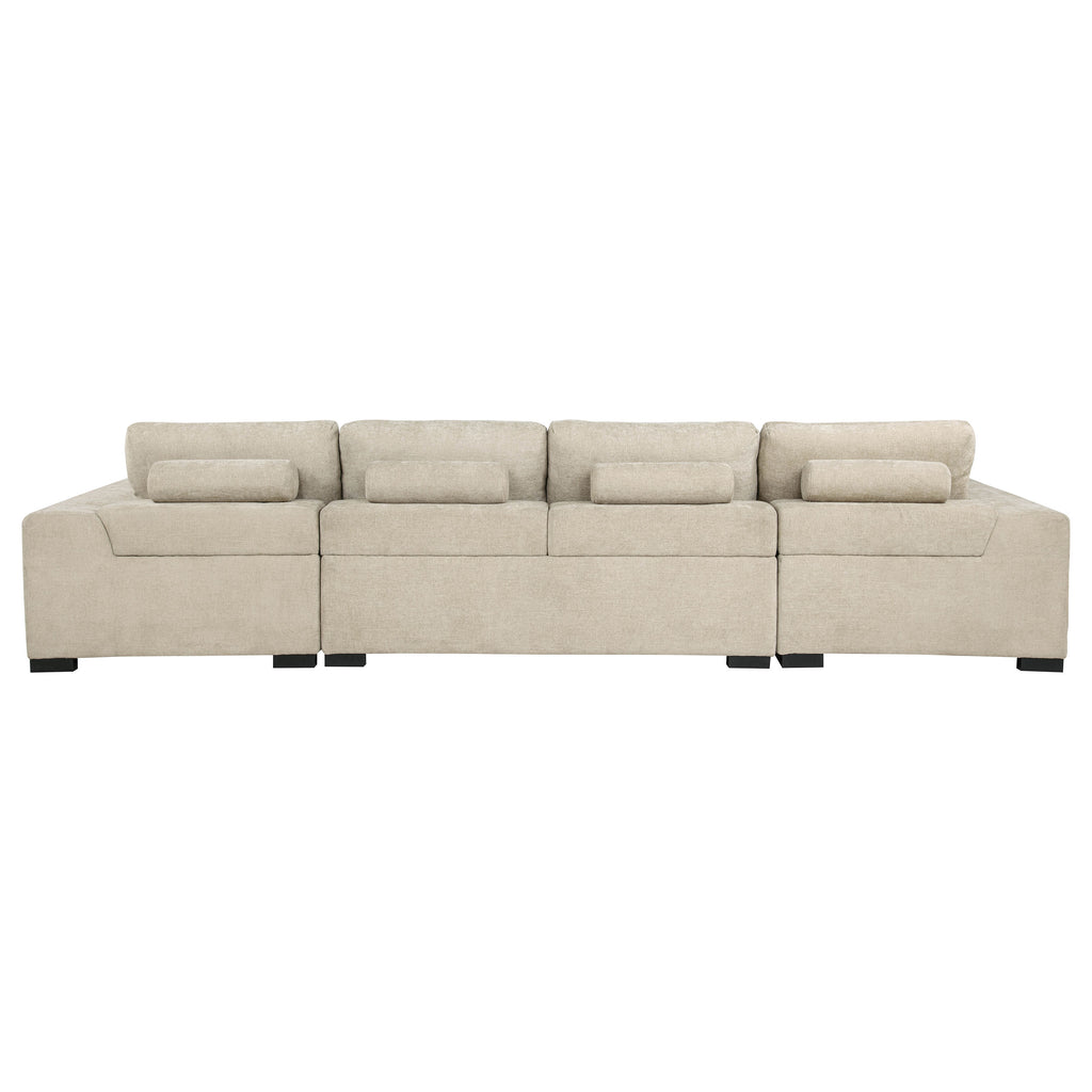 Cannella U-Shaped Double Chaise Upholstered Sectional Sofa Beige