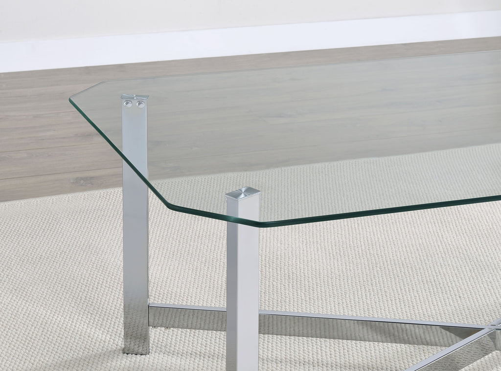 Cronin Rectangular Tempered Glass Top Cocktail Coffee Table Chrome