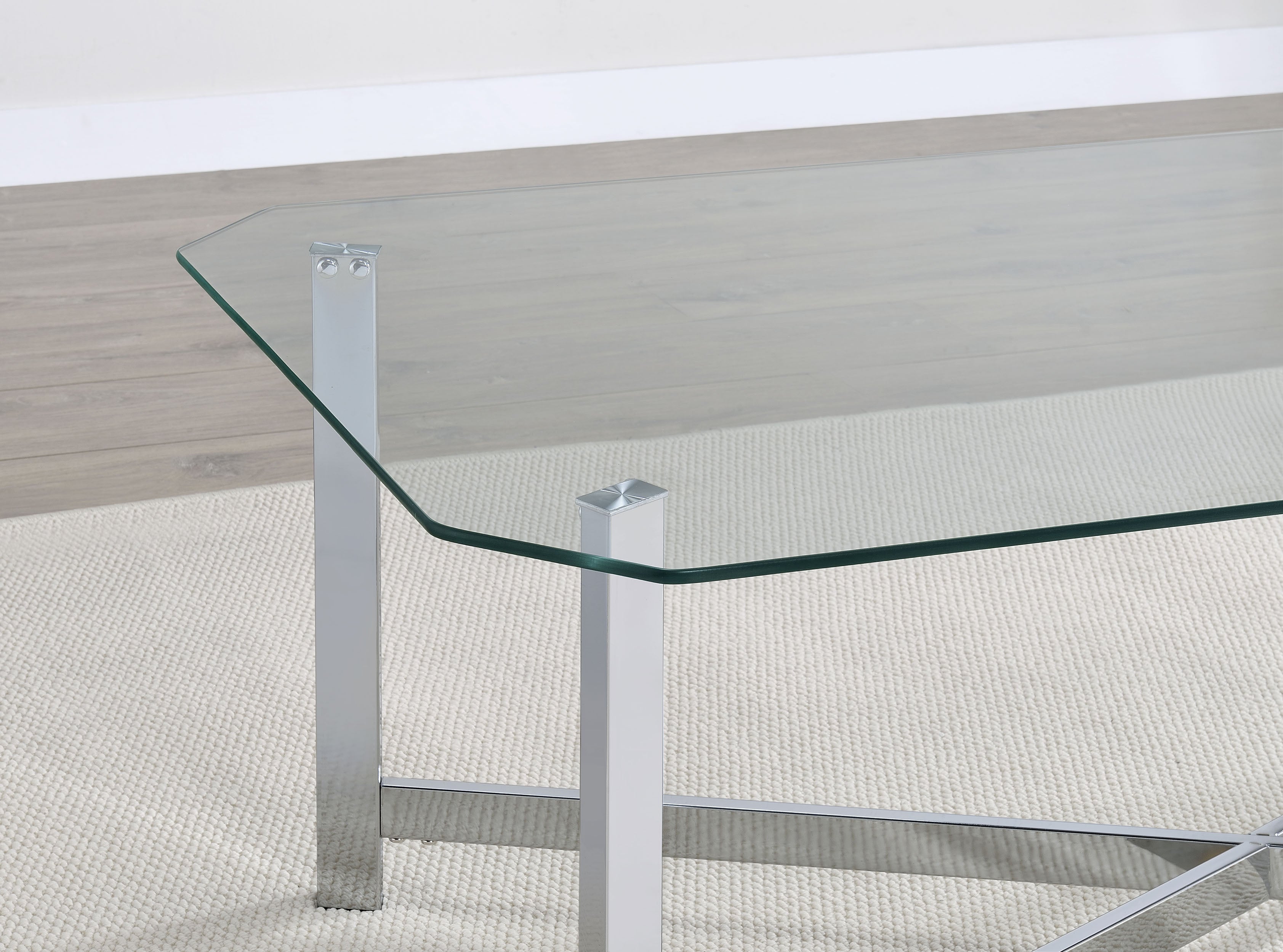 Cronin Rectangular Tempered Glass Top Cocktail Coffee Table Chrome