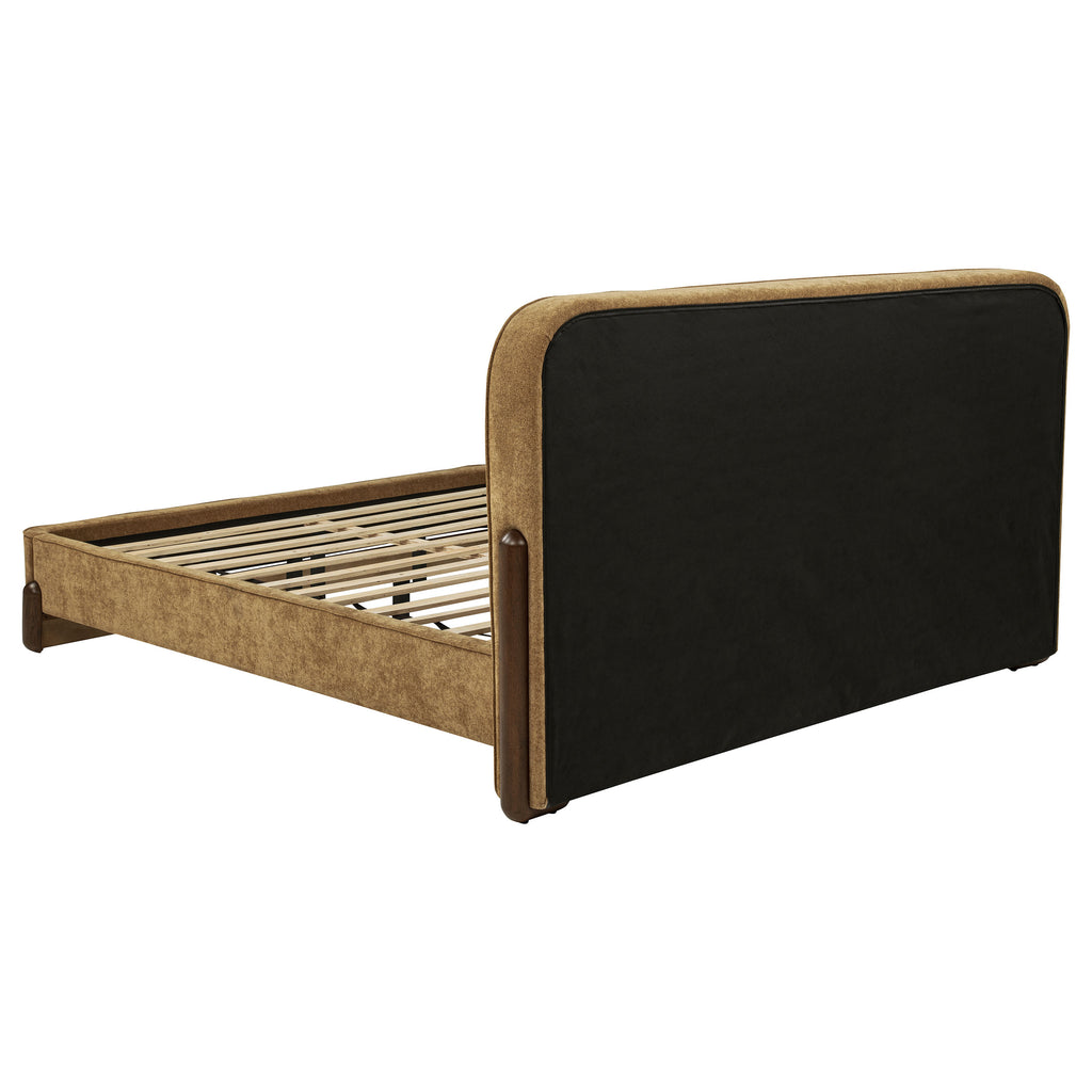 Baldacci Upholstered California King Platform Bed Curry and Walnut