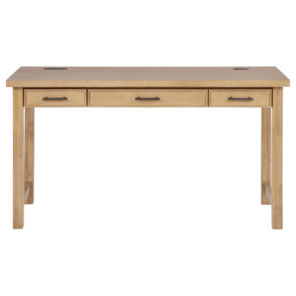 Vermes 55-inch 3-drawer Writing Desk with Power Outlet Light Ash