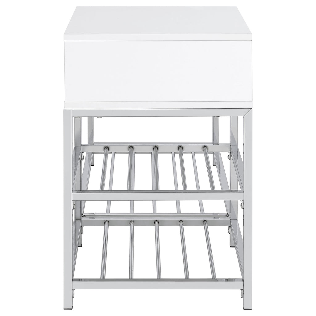 Siega 1-Drawer Shoe Storage Entryway Bench White High Gloss and Chrome