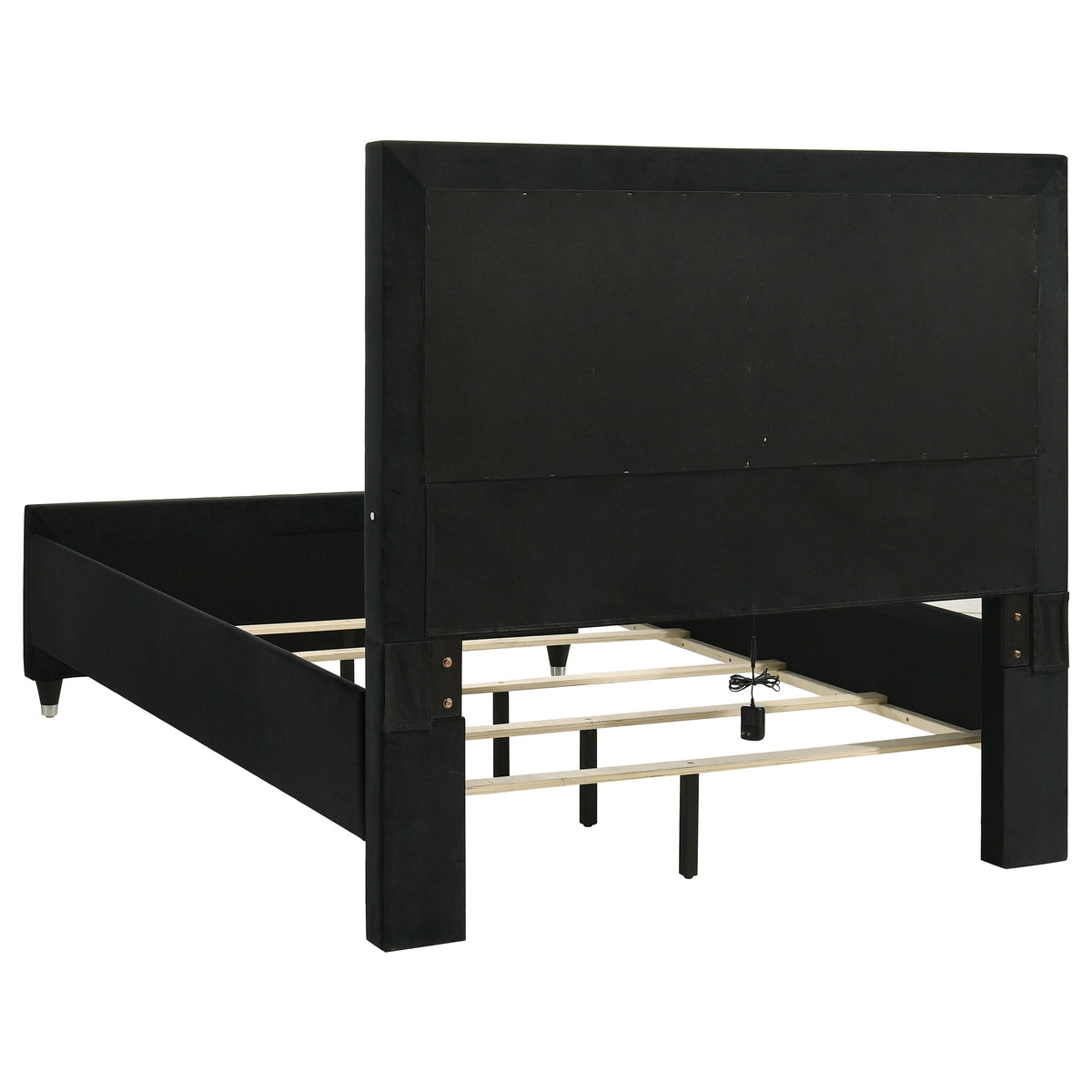 Ravenne Velvet Upholstered Queen LED Panel Bed Black