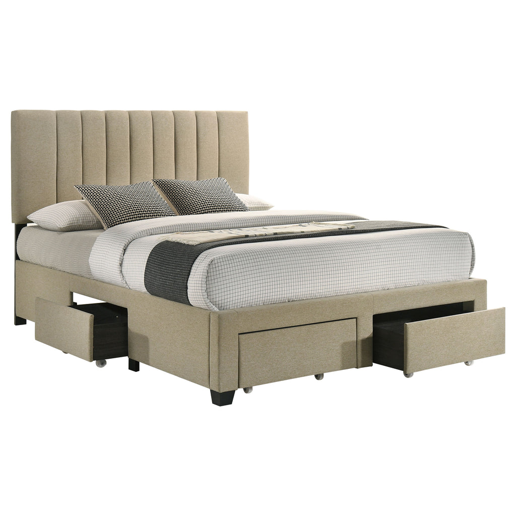 Wheatland 4-drawer Upholstered Queen Storage Bed Light Brown