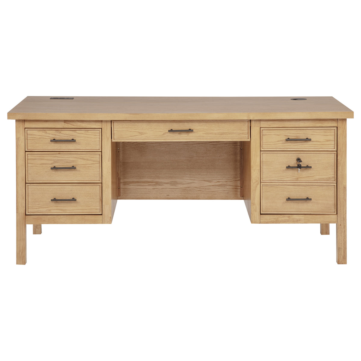 Vermes 66-inch 7-drawer Computer Desk with Power Outlet Light Ash