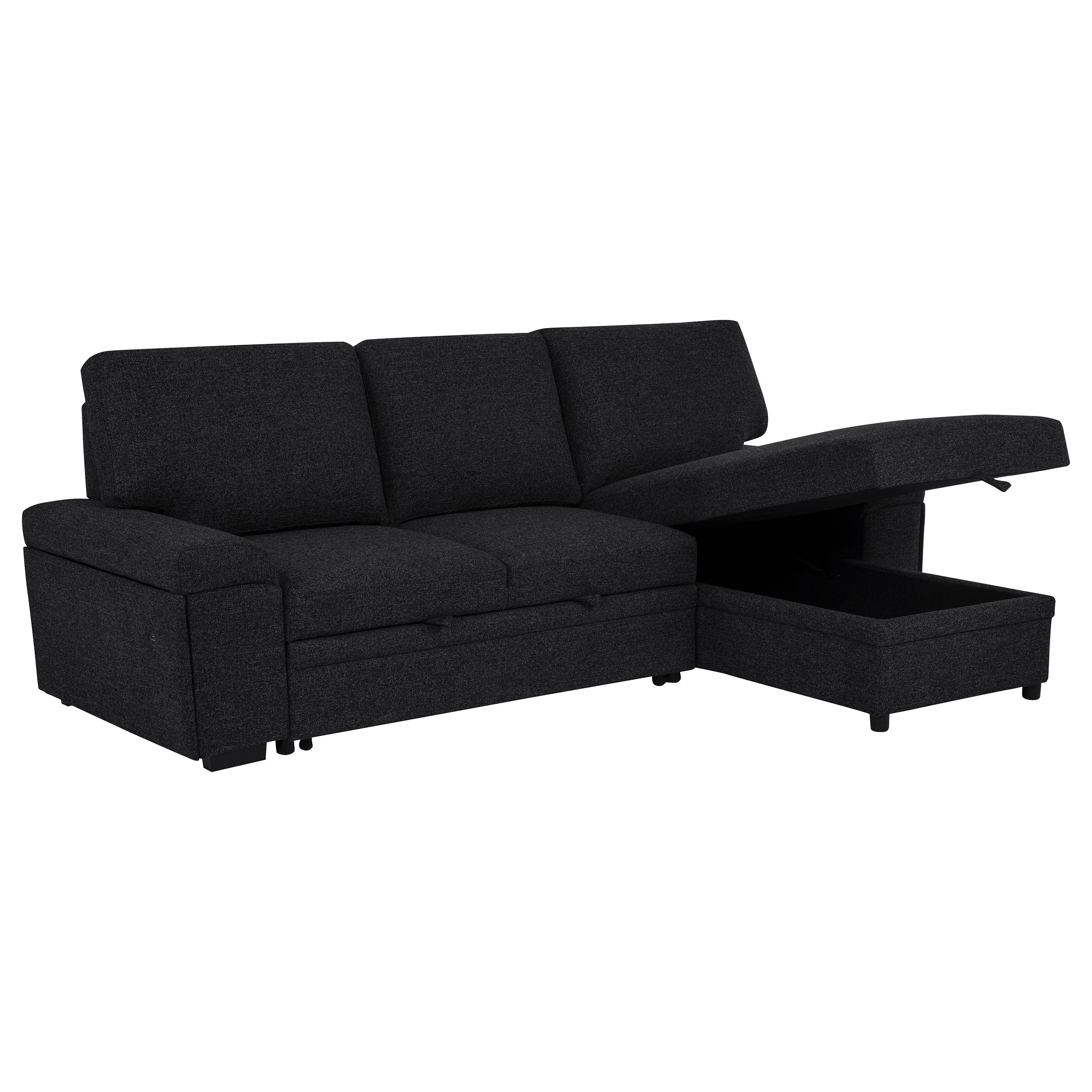 Demko Sleeper Sectional Sofa with Speaker and Storage Chaise Black