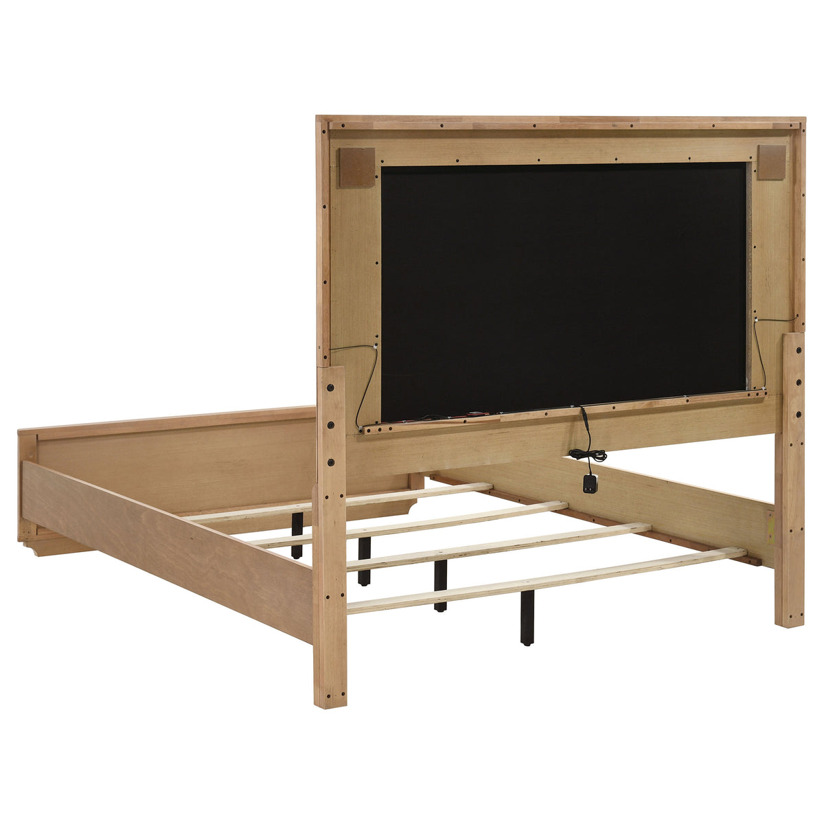 Leanne Queen LED Panel Bed Off White and Light Oak