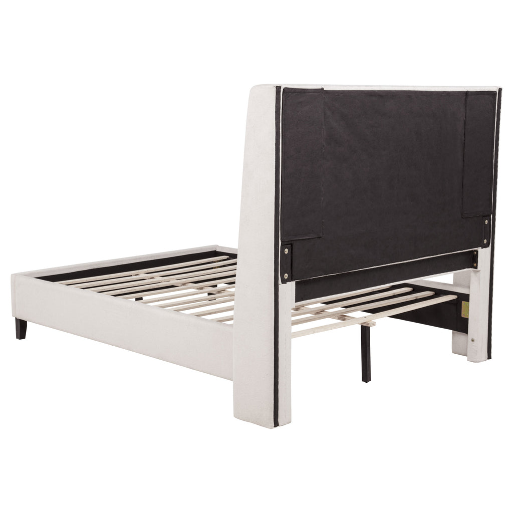 Leslie Upholstered Tufted Queen Wingback Platform Bed Beige