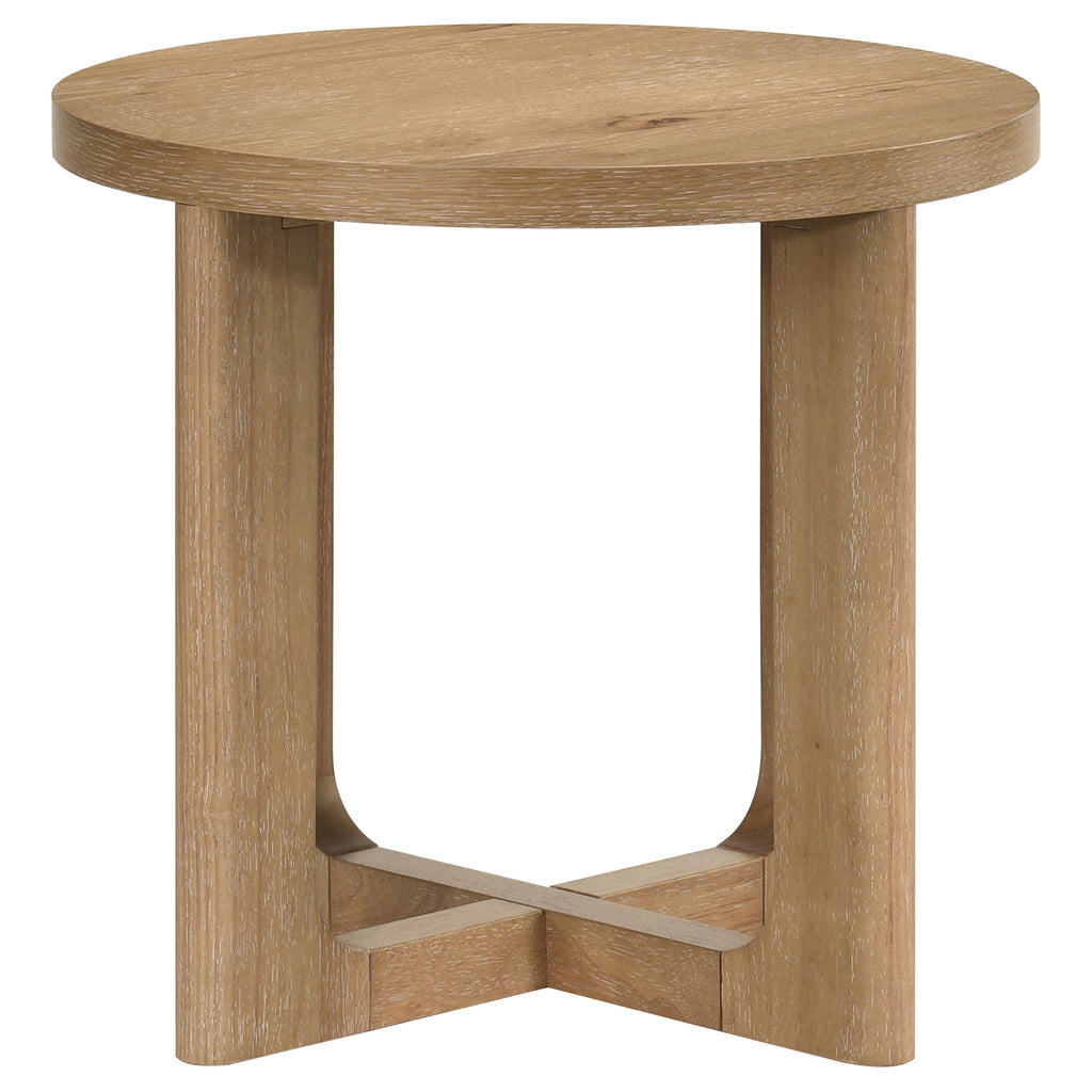 Kessler 2-piece Round Sculptural Wood Coffee Table Set Light Oak