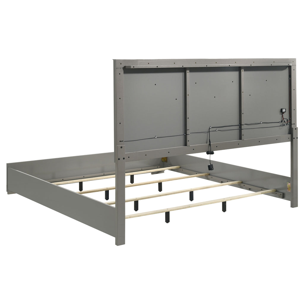 Ives Eastern King Panel Bed LED Headboard Grey High Gloss