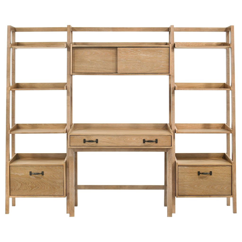 Fabian 4-piece Computer Desk and Bookshelf Set Distressed Light Brown