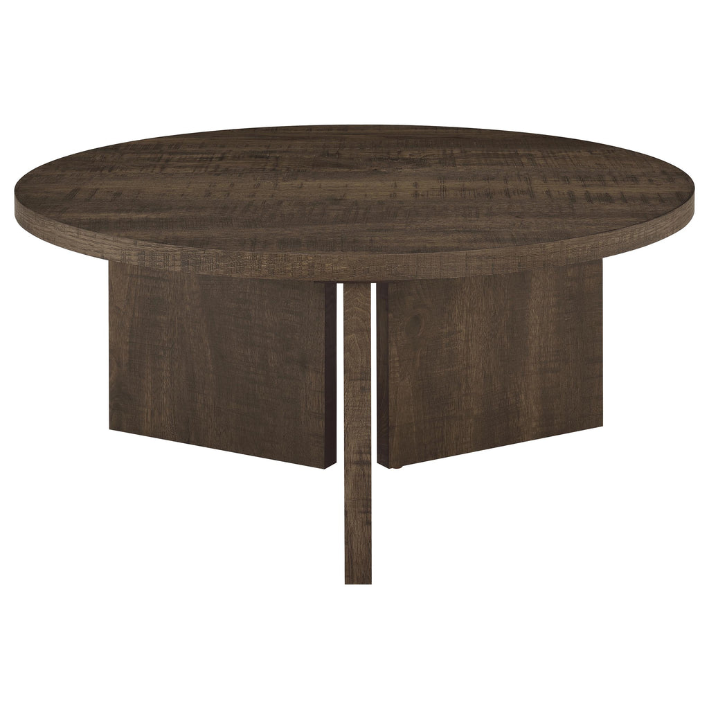 Aragon Round Panel Base Coffee Table Dark Rustic Mango