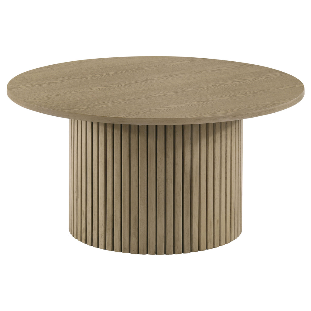 Hamlyn 2-piece Round Fluted Coffee and End Table Set Natural Oak